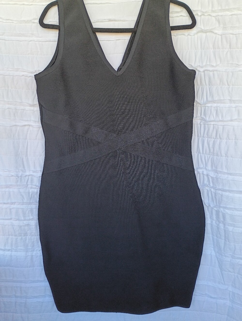 Bebe Black V-Neck Sleeveless Bandage Dress Crisscross Waist Size XL